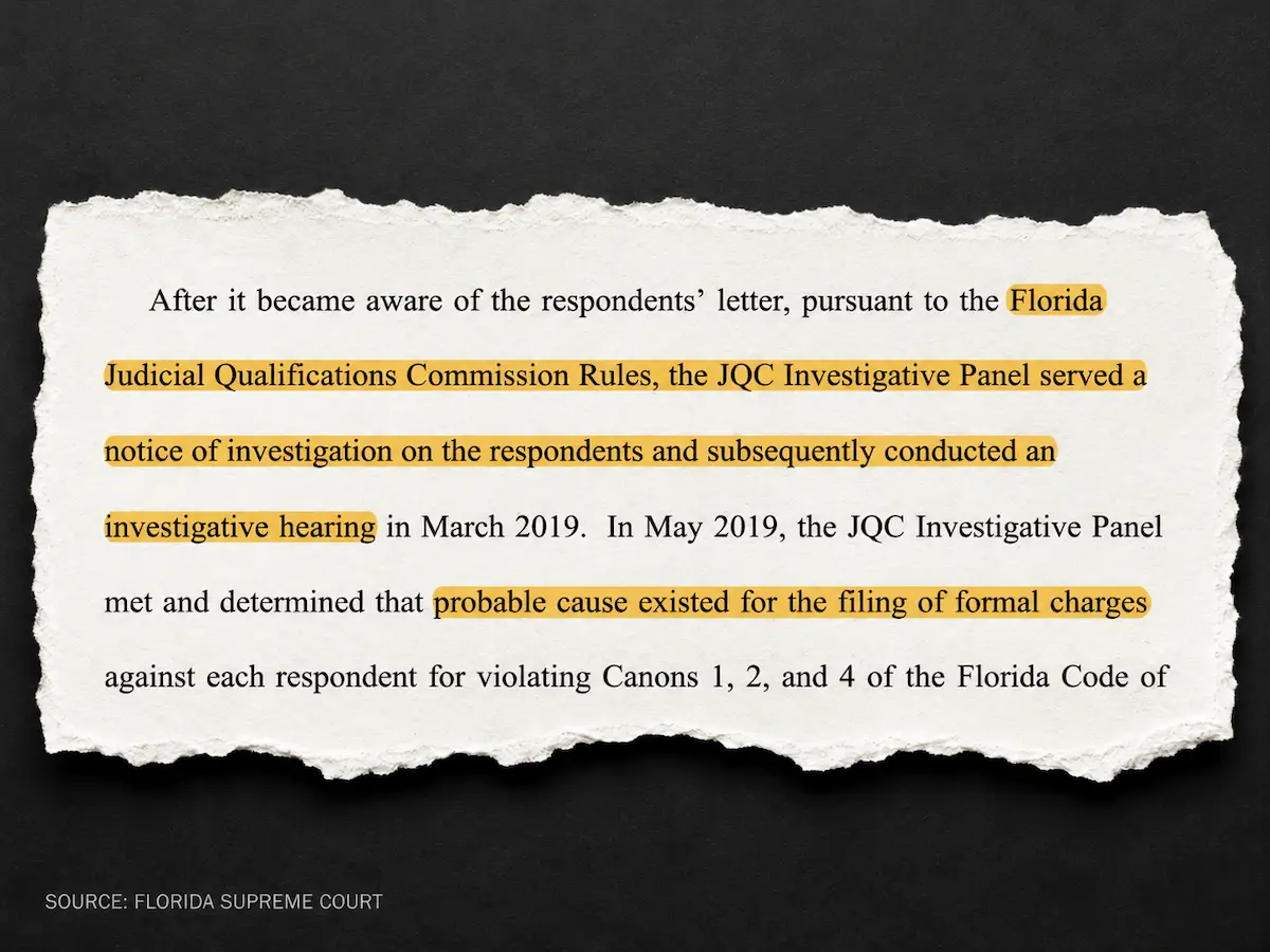 Florida Supreme Court / Judicial Qualifications Commission document detailing the disciplinary proceeding against Judge Mavel Ruiz.
