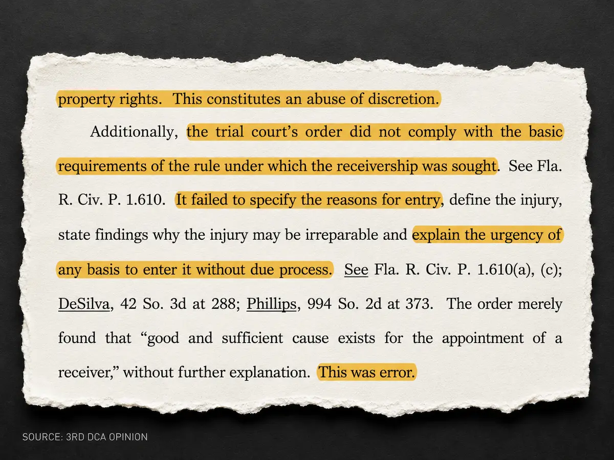 3rd DCA opinion finding the trial court abused its discretion and eviscerated property rights.
