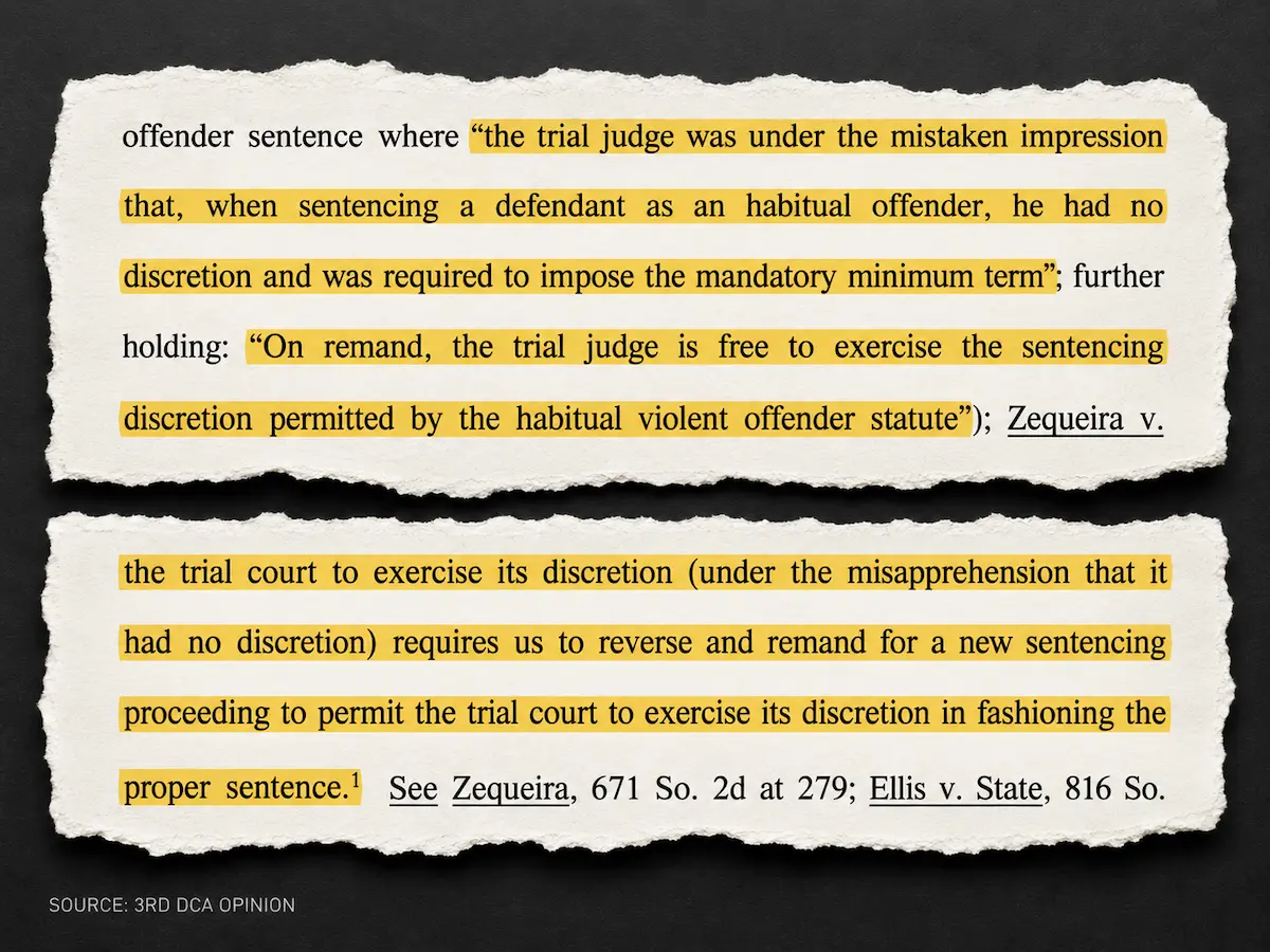 3rd DCA opinion on the failure of the trial court to exercise sentencing discretion.